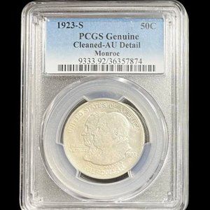 Certified 1923-S Monroe Adams Silver Half Dollar–Doctrine Centenail PCGS AU-Rare